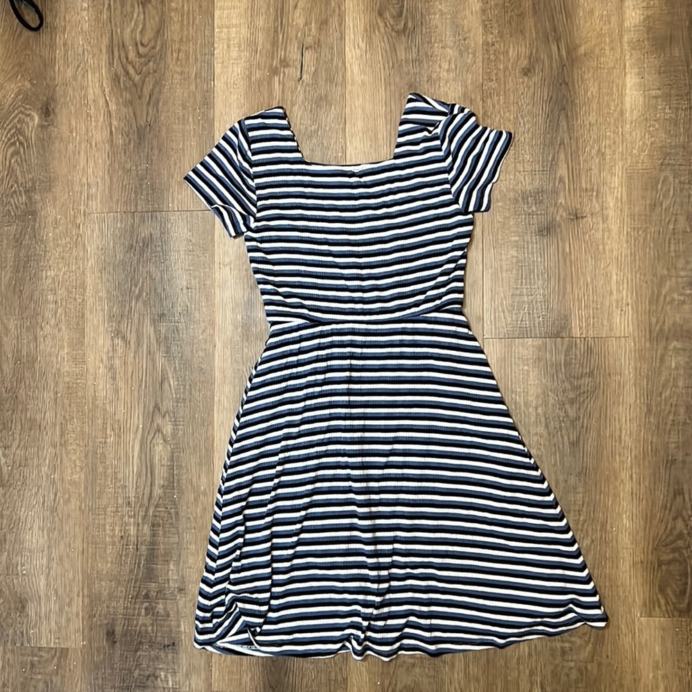 Blue black and white Walking on Sunshine dress.